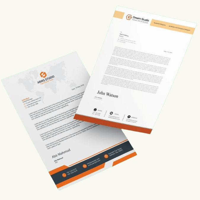 Professional letterhead close-up, company logo, branding elements, high-quality printing