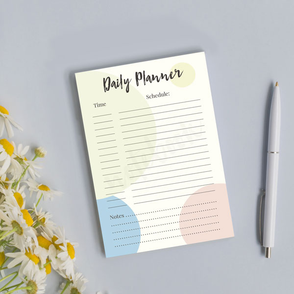 Custom Daily planner notepad with company logo, vibrant design, high-quality printing